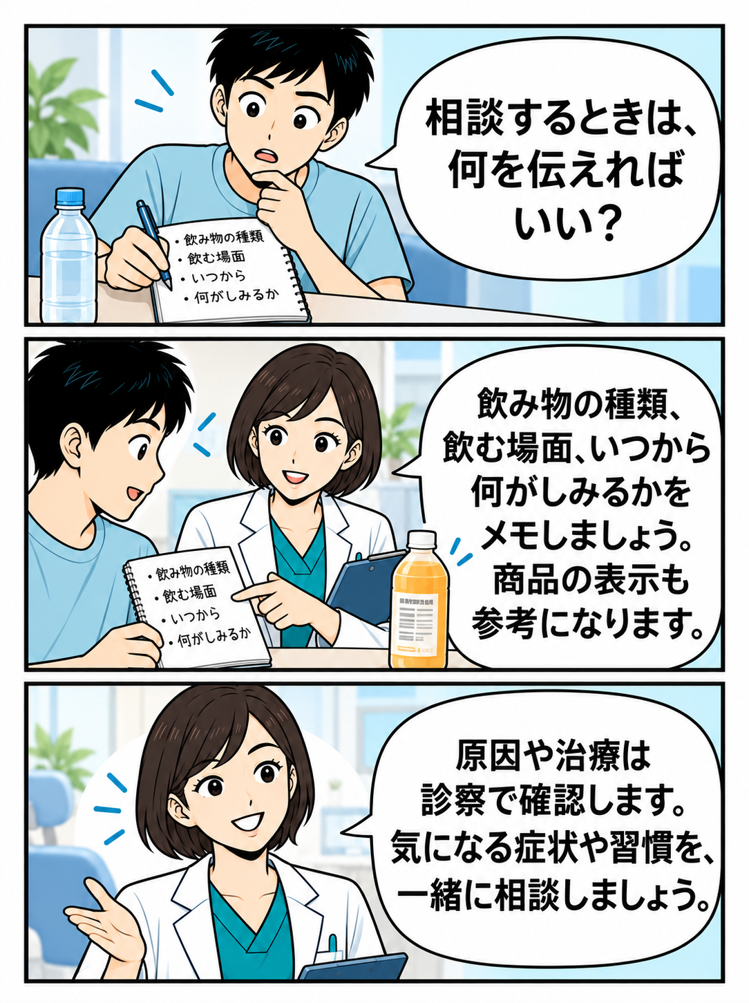相談に役立つメモと診察での確認を案内する。